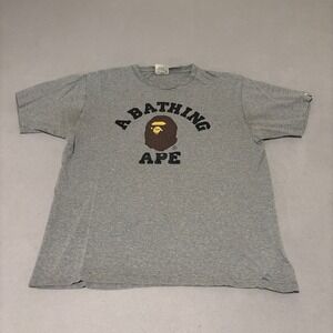 A Bathing Ape BAPE Mens College Logo Gray Graphic T-Shirt Large Distressed
